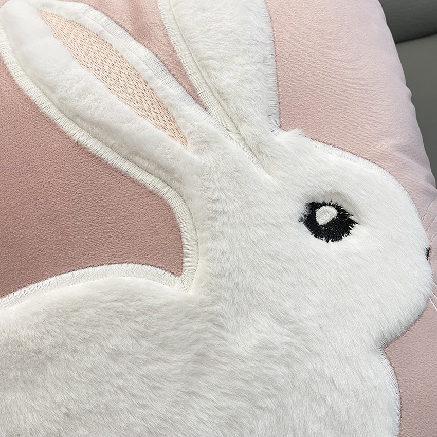 Soft Rabbit Pillow Cover Sofa Cushion Velvet Embroidered Pillow Girl's Heart Pink Cartoon Pillow Cover Cute — image 3