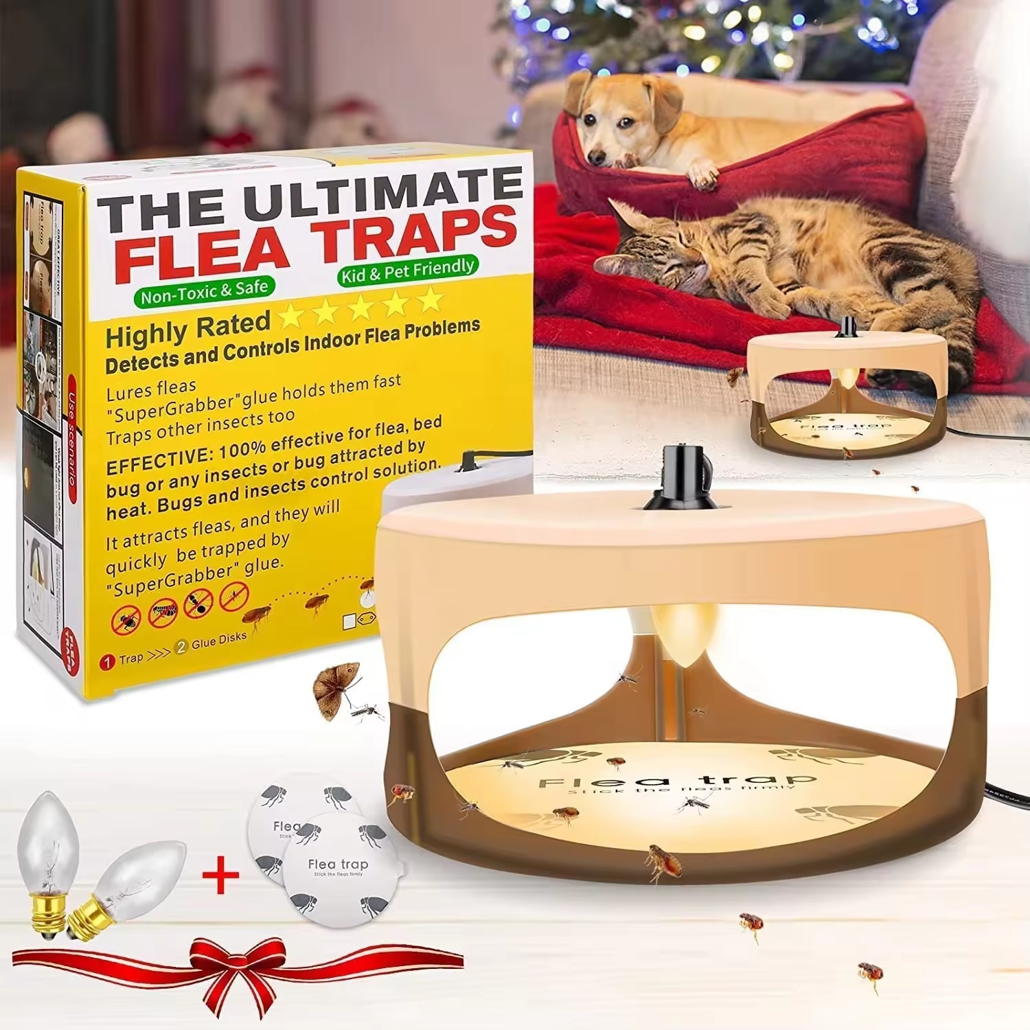 Flea Killer Trap with 2 Glue Discs Pad Bed Bug Trap Light Bulb Safe for Children Pet Dog Cat Best Control for Home House Inside — image 5