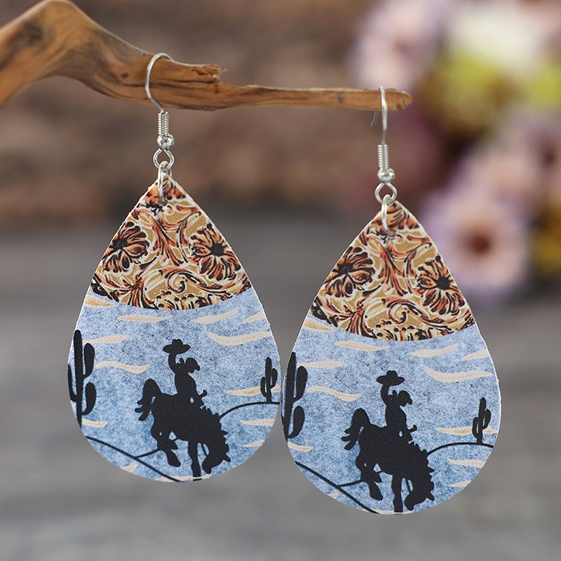 Parejas de Pendientes de Cuero Retro Estilo Vaquero para Equitación, Doble Cara Colorido — imagen 5