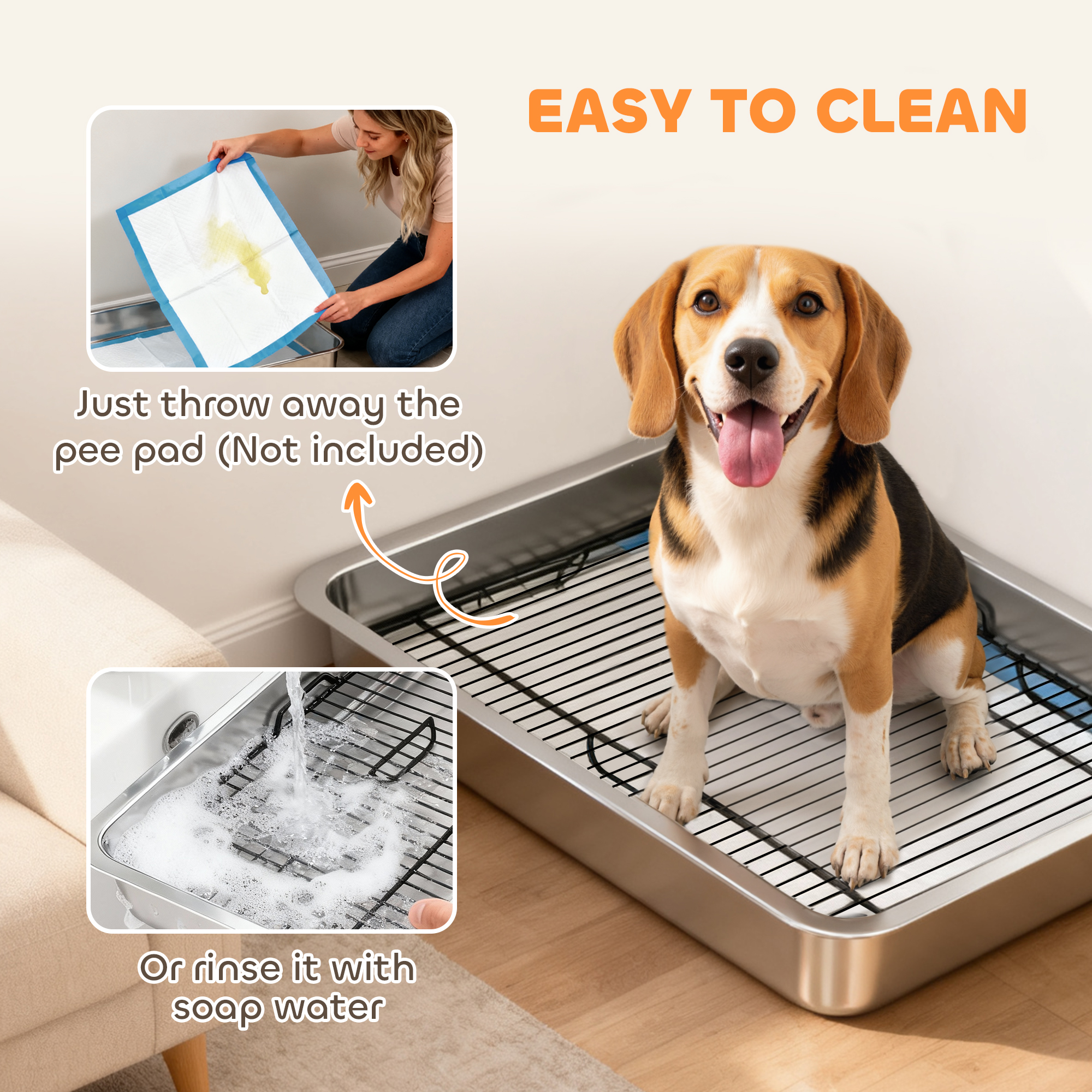 Dog Potty Tray Stainless Steel for Small and Medium Dogs, Dog Training Tray for Porch, Bathroom, Balcony, 28" x 20" x 4" — image 3