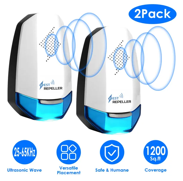 2 Pack Ultrasonic Pest Repeller With Night Light Plug In Pest Mice Repellent Indoor Roach Bed Bug Mouse Rodent Mosquito Killer For Bedroom Garage Warehouse Office — image 1