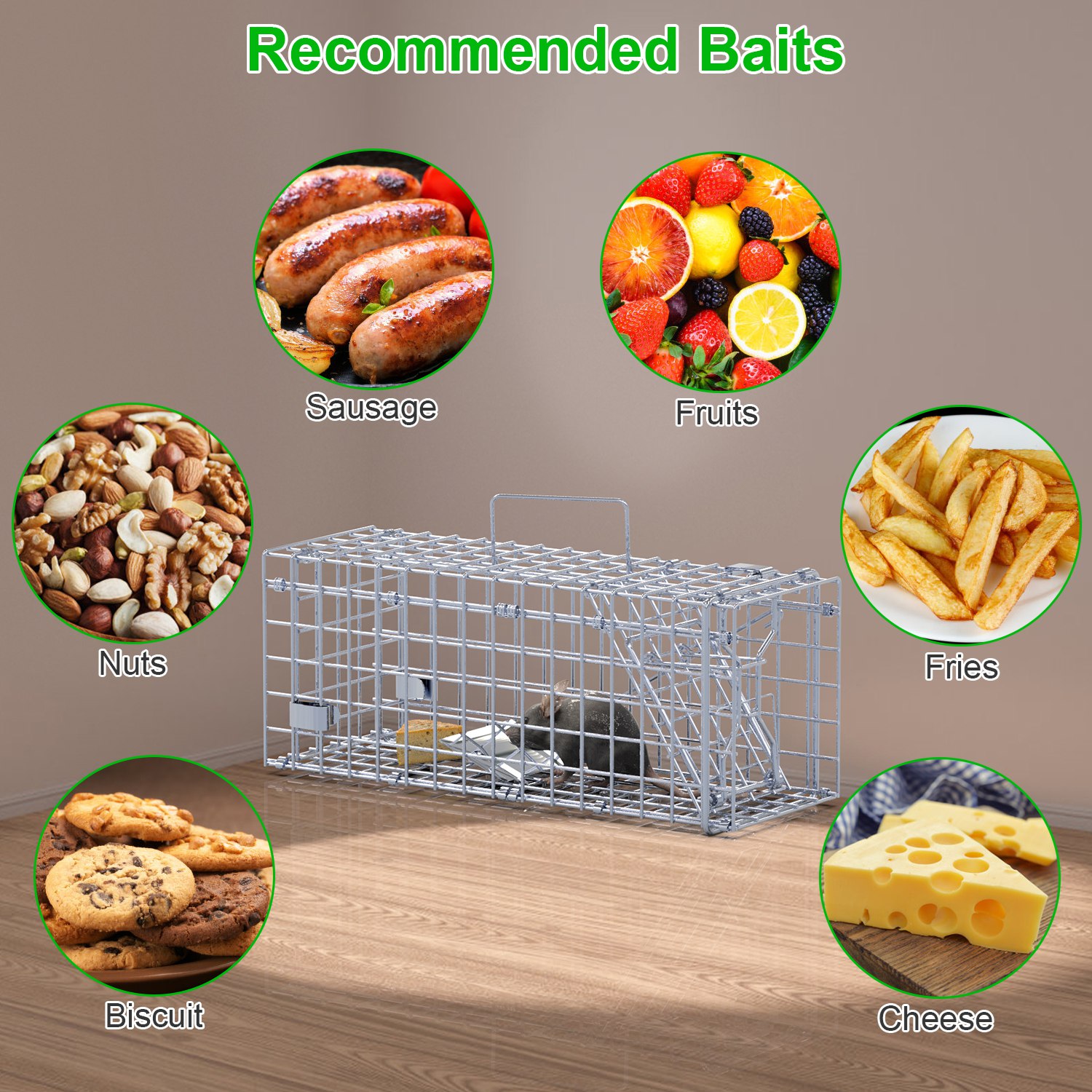 2Pcs Foldable Rat Trap Cage Humane Live Rodent Trap Cage Galvanized Iron Mice Mouse Control Bait Catch With Detachable L Shaped Rod For Kitchen Garden Warehouse — image 6