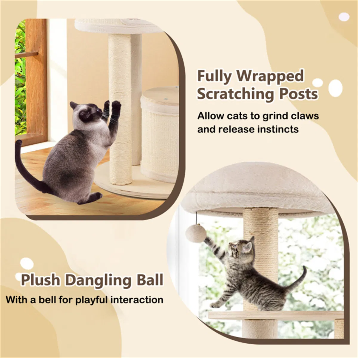 Tall Wooden Cat Tree Multi-Level Cat Tower with Sisal Scratching Posts & Condos for Indoor Cats, Natural — image 3
