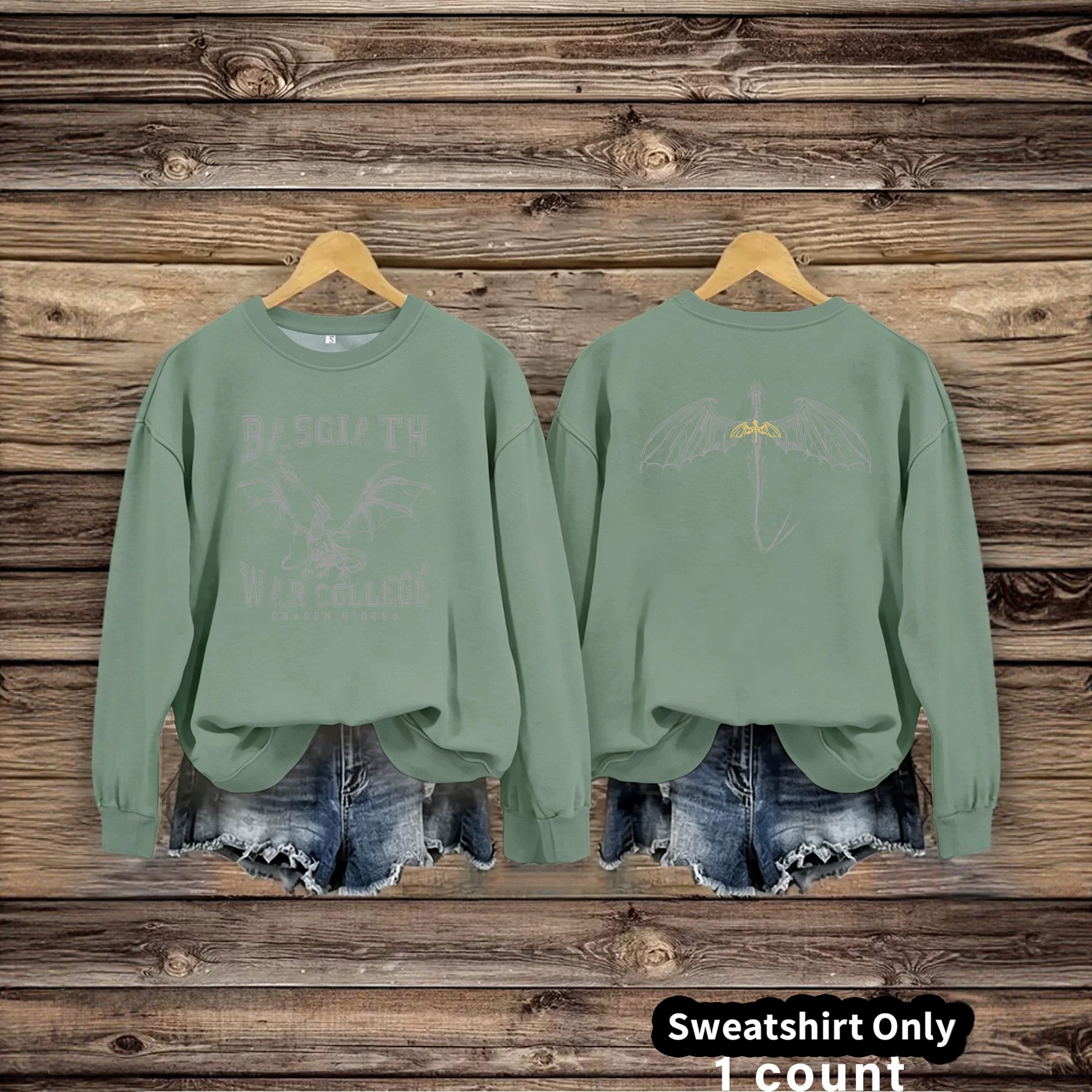 Fantasy Dragon and Bat Printed Round Neck Velvet Hoodie — image 4