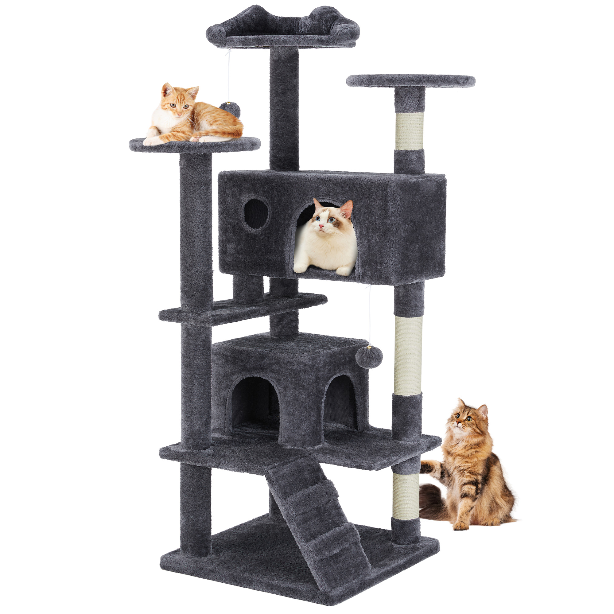 Large Cat Tree Tower, 62-70-80 Cat Tree Large Cats, Multi Level With Scratching Post, Cozy Cat Jumping Platform Space, Grey — image 1