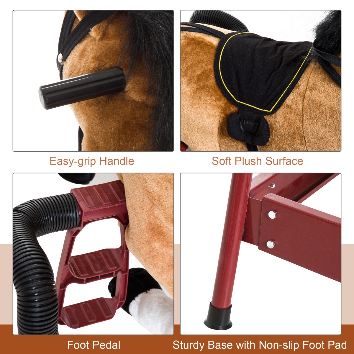 Caballo de Madera Plush para Niños con Sonidos Realistas, Color Marrón — imagen 3