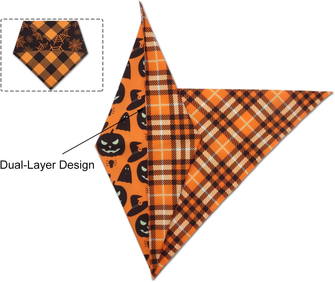 Fall Dog Bandanas 2 Pack, Pumpkin And Spider Web Pet Scarves For Large Dogs, Reversible Triangle Bibs For Halloween — image 4