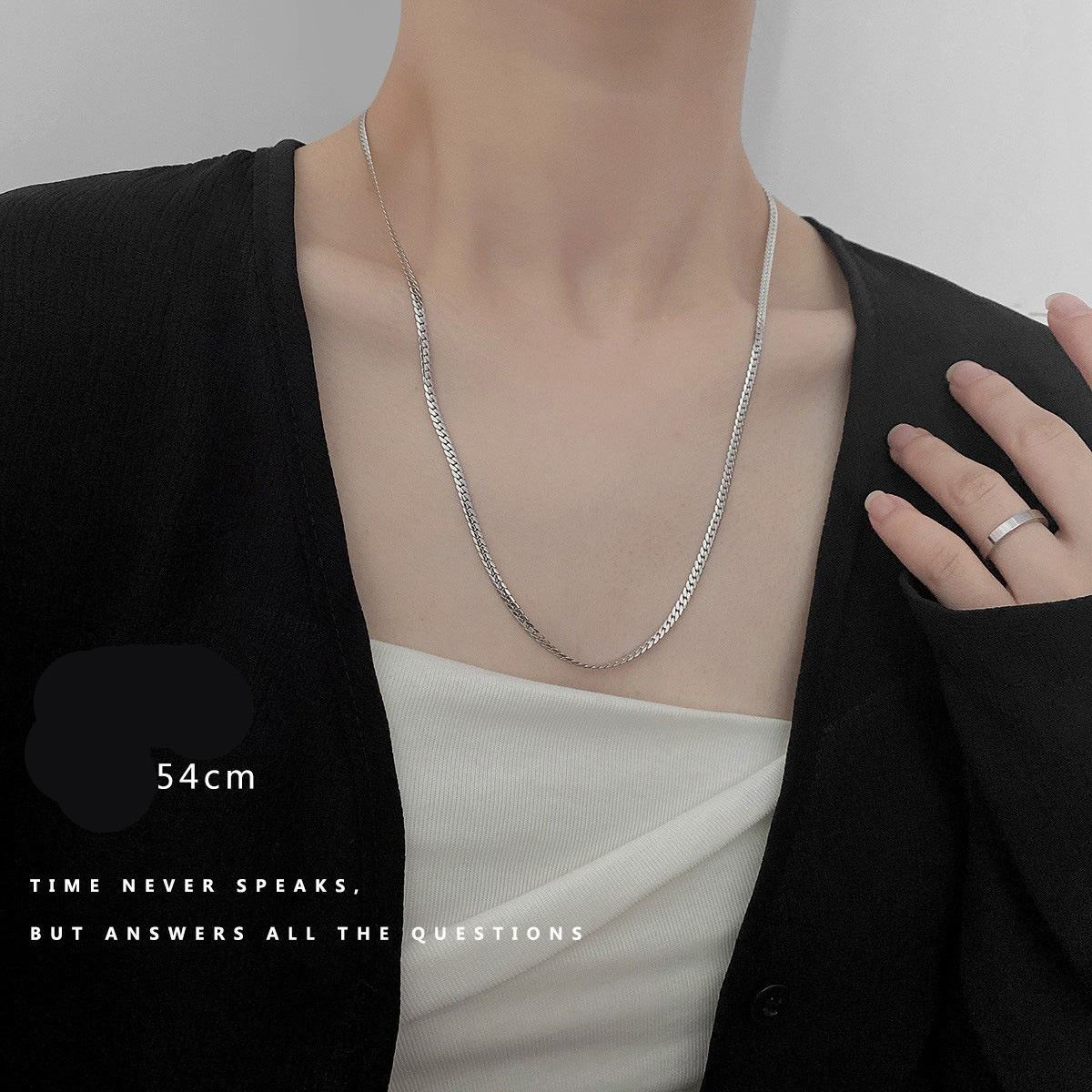 Cadena de hueso de serpiente de acero de titanio doble capa de otoño que no pierde color, collar de oro y plata, cadena de clavícula femenina senior, accesorios hip‑hop — imagen 2
