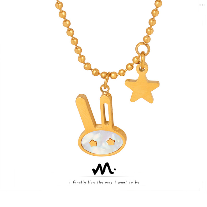 Cute Cartoon Versatile Star White Beige Little Rabbit Pendant Necklace New Fashion Personality Small Crowd Jewelry — image 1