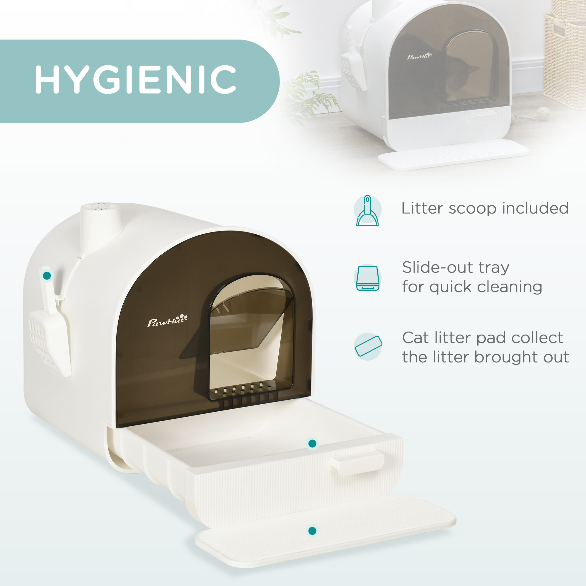 Cat Litter Box With Lid With Scoop And Filter, White — imagen 4
