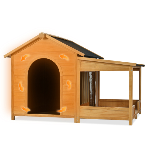 60.2 Large Outdoor Dog House With Insulated Liner For Winter Waterproof Dog Kennel For Medium & Large Dogs, Dog House With Porch And Asphalt Roof And Elevated Floor, Nature — image 9