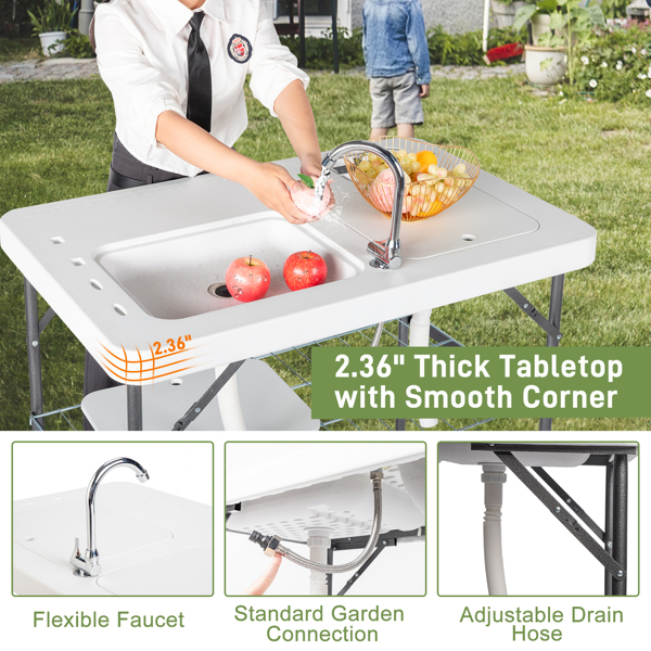 With Wire Mesh, White, Outdoor Fish Killing Table, HDPE, Rectangular Shape, Foldable — image 9