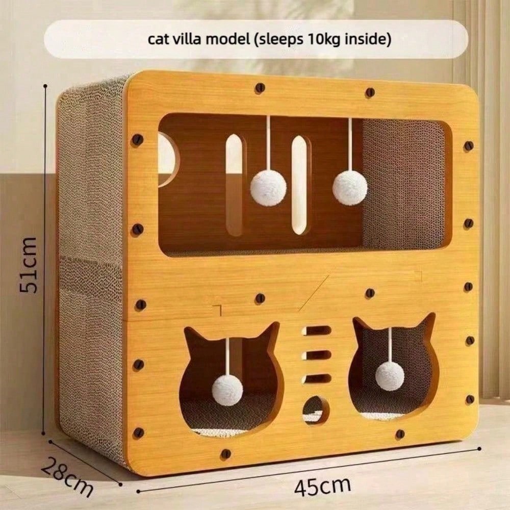 Casa Rascador para Gatos de Doble Capa en 2 Estilos, Nido Multifuncional de Cartón Corrugado, Villa Espaciosa, Cama Cueva para Gatos con Juguete de Bola Colgante, Resistente al Desgaste, Casa para Gatos de Interior para Afilar Uñas — imagen 2