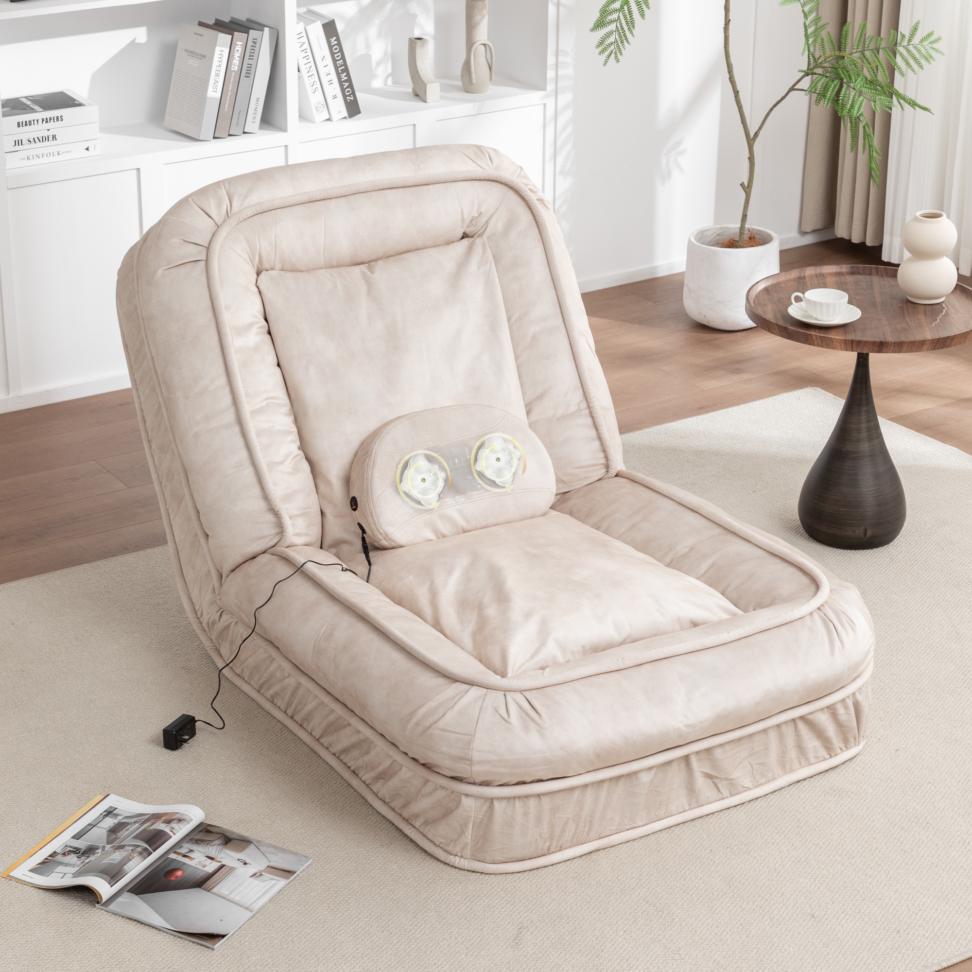 Silla de Descanso para Humanos y Mascotas con Manta de Veludo, 5 Posiciones Ajustables y Almohada de Masaje, Sofá de Bolsa de Poliestireno con 2 Almohadillas Suaves — imagen 1