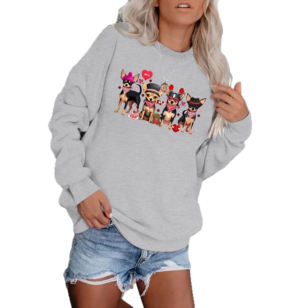 Dog print round neck fleece hoodie — image 2