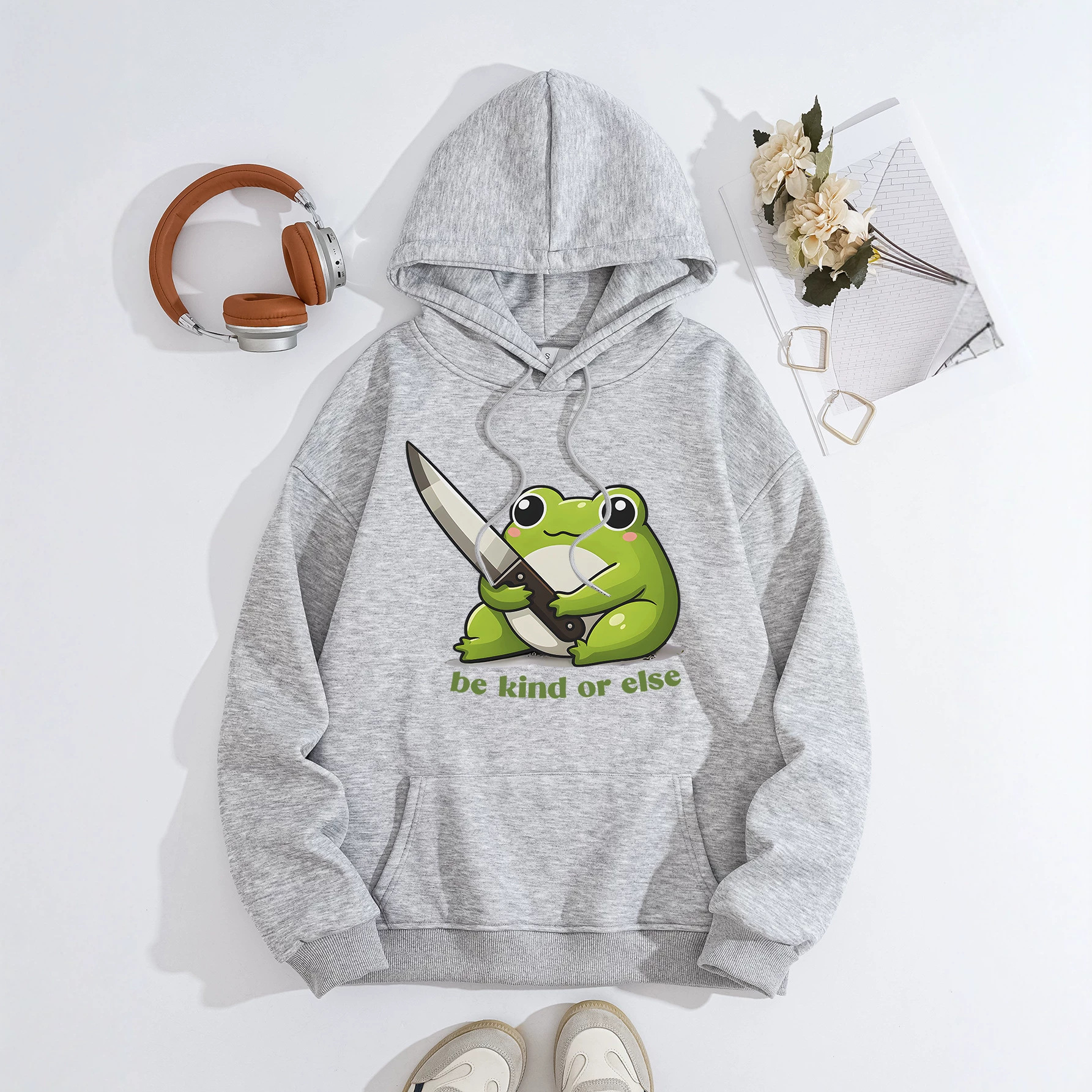 Cute frog print hoodie top — image 4