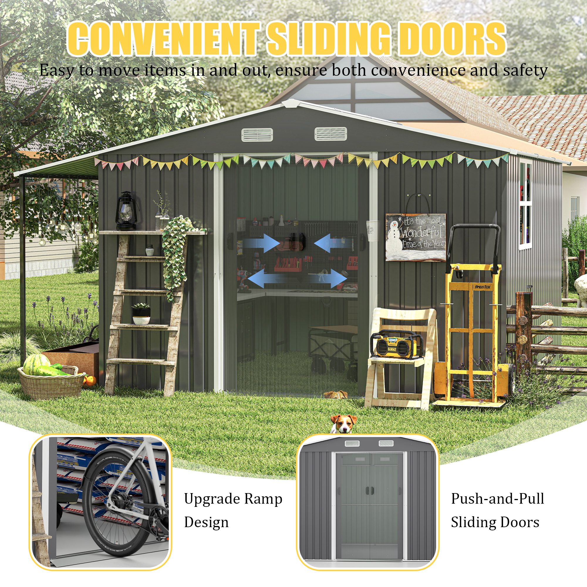 Almacén de Exterior Grande, Cobertizo Metálico Extra Grande con Puertas y Ventanas Conectables, Ideal para Jardín, Patio, Almacenamiento de Herramientas y Gallineros — imagen 5