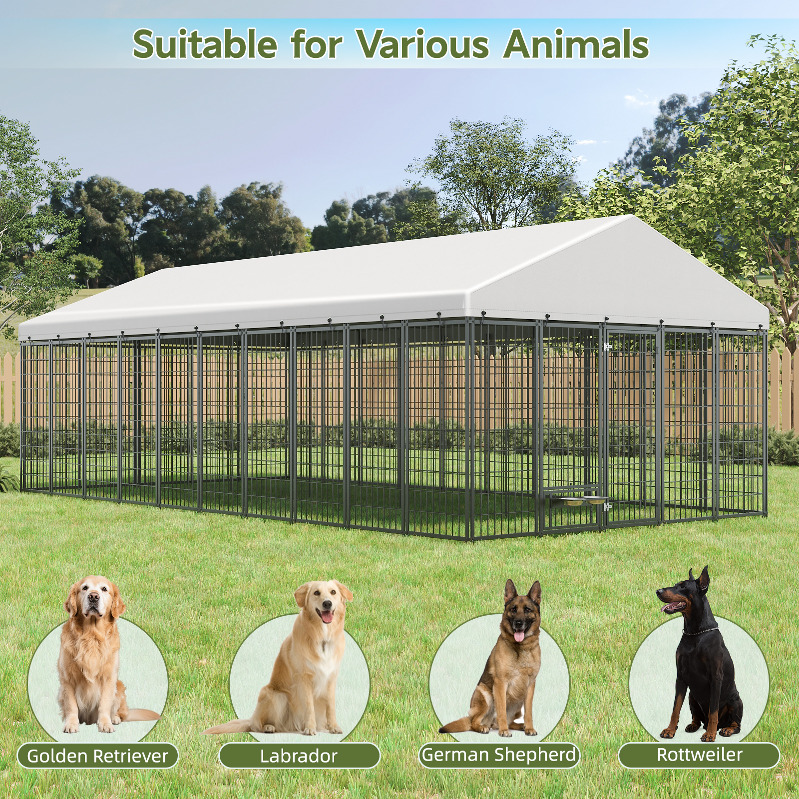 Large Dog Kennel Outdoor Pet Pens Dogs Run Enclosure Animal Hutch Metal Coop Fence With Roof Cover. 18.9 L X 9.61 W X 6.76 H — imagen 3