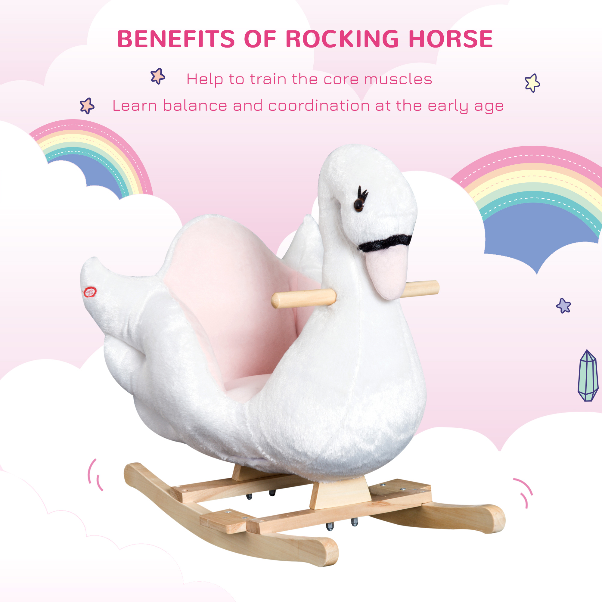 Caballo de Roca Plush para Niños con Música y Movimiento de Cabeza para Bebés Mayores de 18 Meses, Blanco y Rosa — imagen 3
