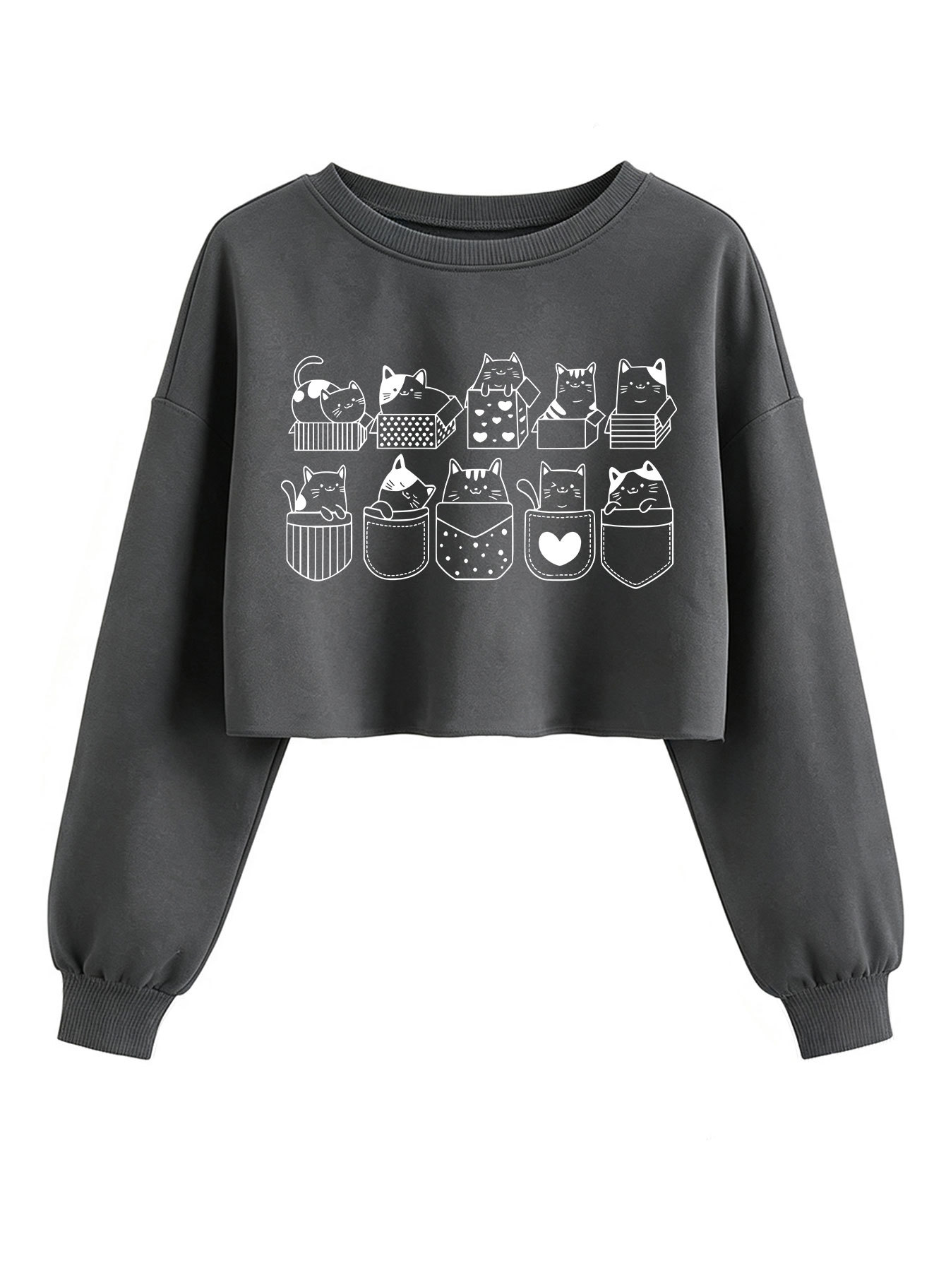 Paper box cat pattern long sleeved short top — image 5