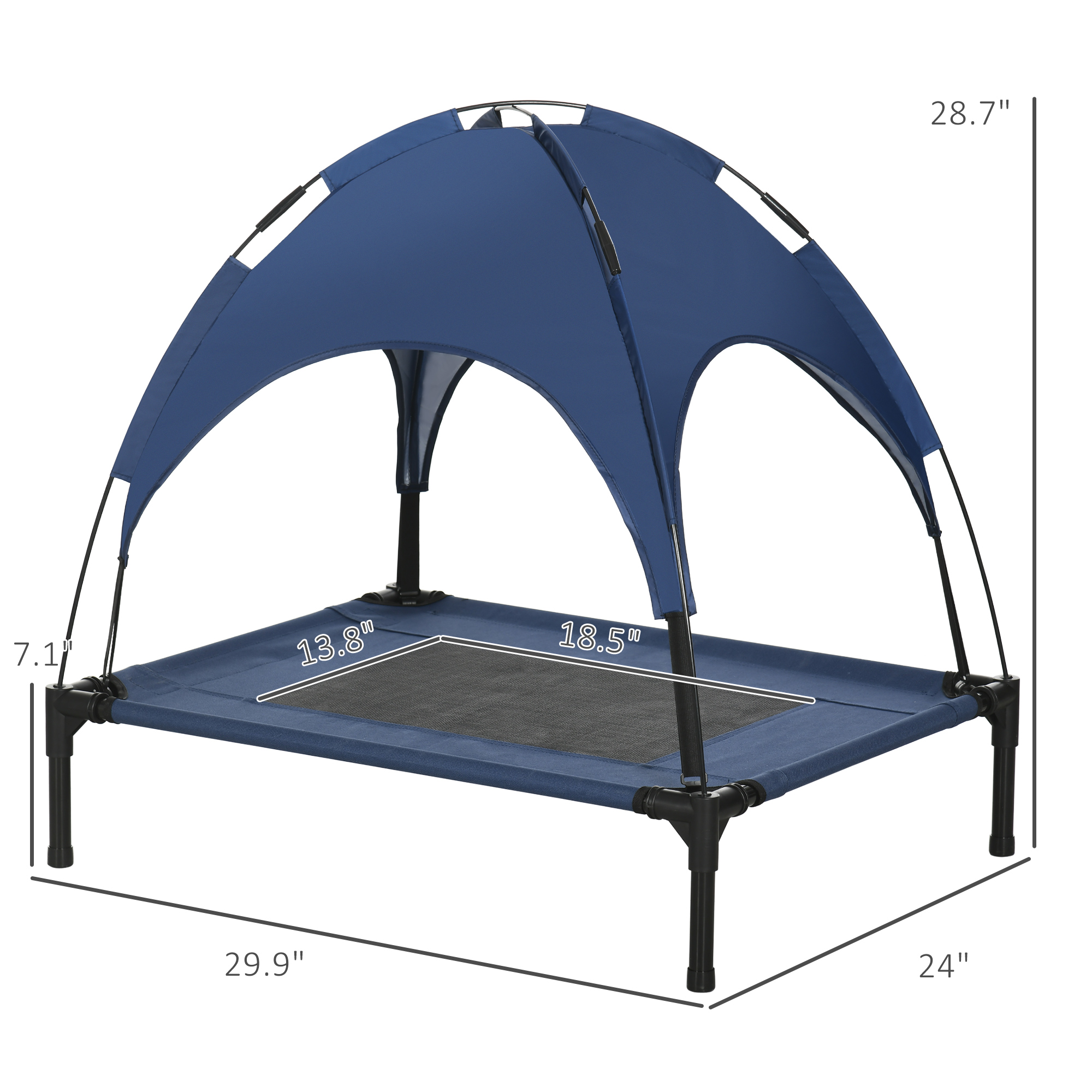 Elevated Portable Dog Cot Pet Bed With UV Protection Canopy Shade, 30 Inch, Dark Blue — image 3