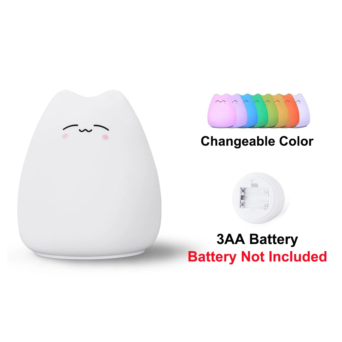 Touch Night Light Colorful Cat Silicone Animal Light Led Cartoon Lamp Bedroom Decoration Lights Bedside Lighting — image 8