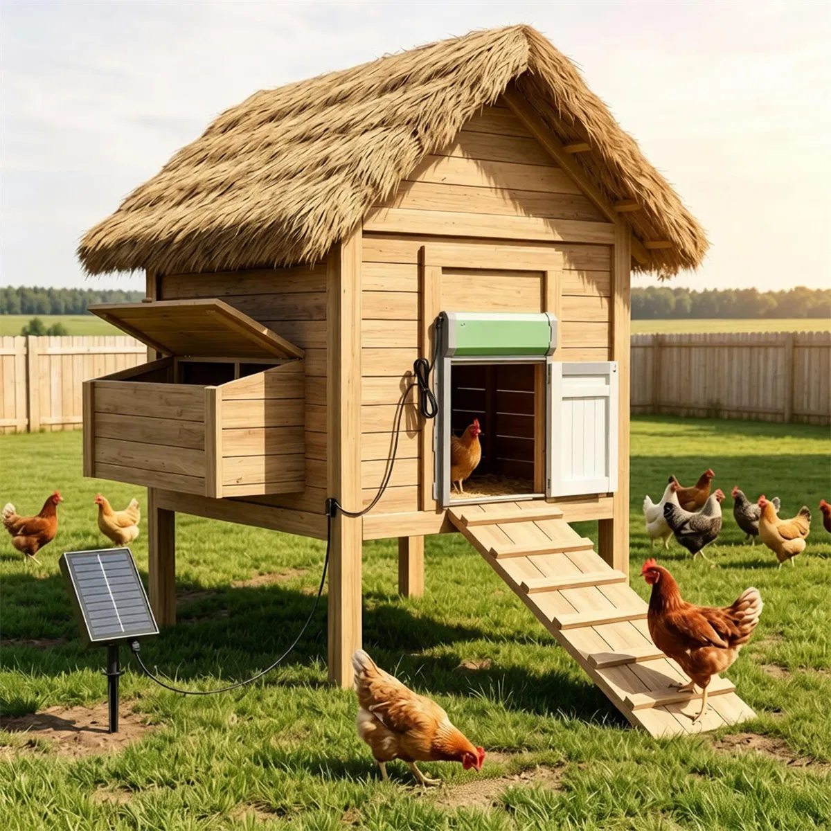 Solar Powered Automatic Chicken Coop Door with 4 Modes Light Sensor Timer Remote Control, Anti-Pinch Weatherproof Aluminum Opener for Chickens Ducks Rabbits Poultry — image 3