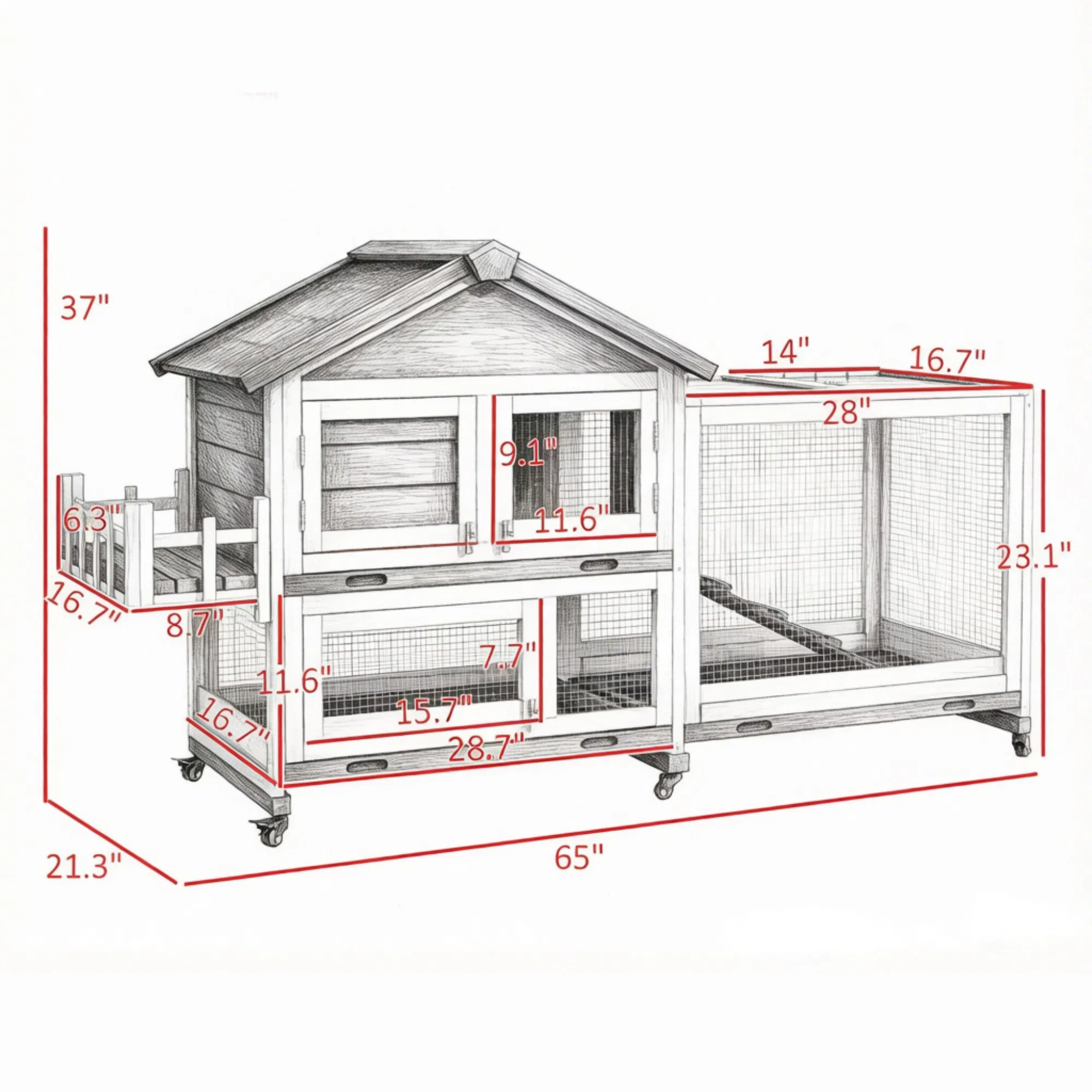 Gray 65" Spacious Wooden Rabbit Hutch: Pet Playpen with Openable Roof for Easy Access & Storage Box for Rabbits — image 2