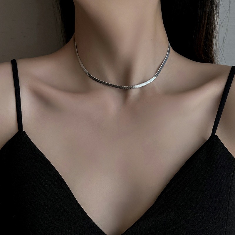 Cadena de hueso de serpiente de acero de titanio doble capa de otoño que no pierde color, collar de oro y plata, cadena de clavícula femenina senior, accesorios hip‑hop — imagen 6