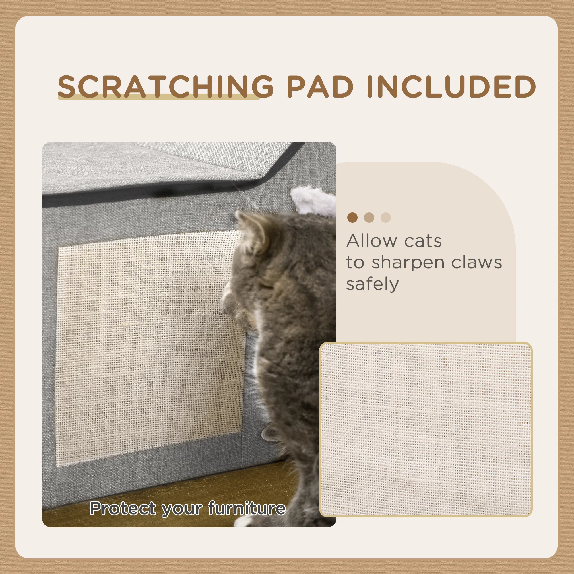 Large Cat Bed for Indoor, Cat House Hideaway with Soft Cushion, Scratching Pad, Dangling Ball, Dual Entrances, Grey — image 4