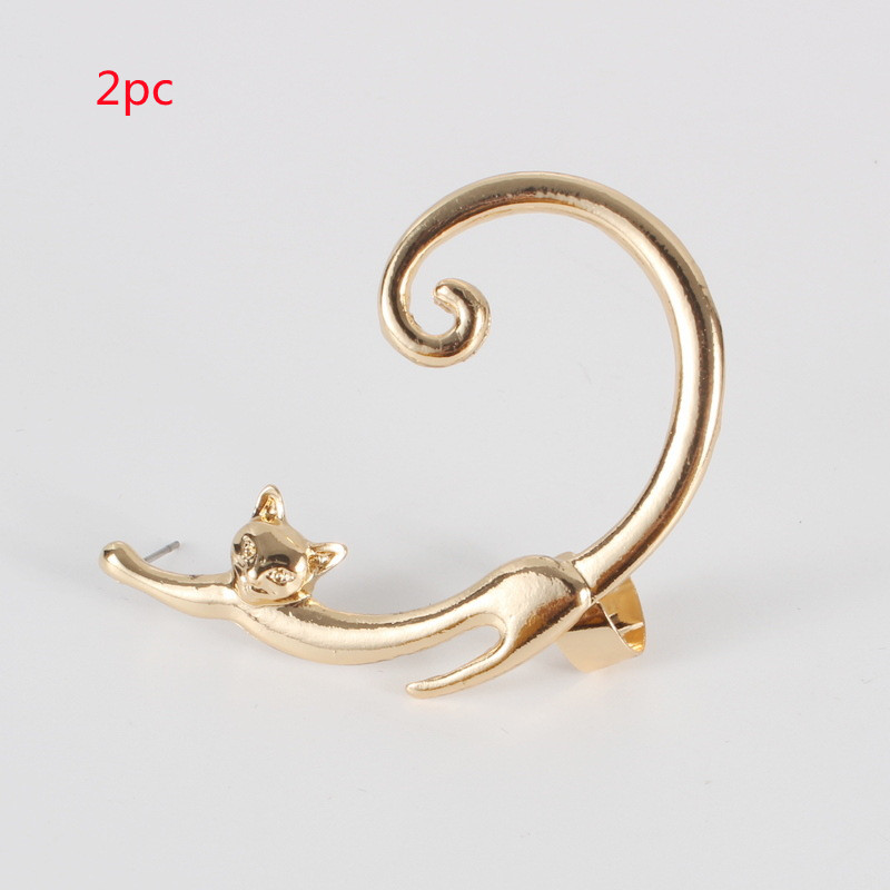 Single Piece Punk Style Cat Post Earring with Ear Cuff Rock Animal Black Stud Earring — image 3