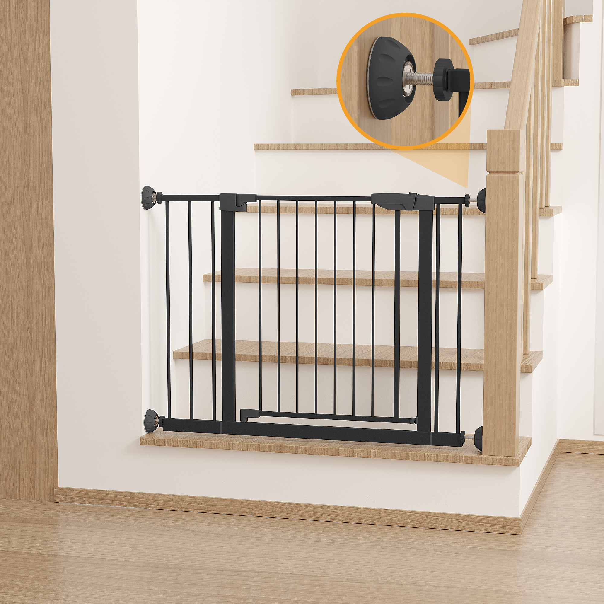 Reja para Bebés Ancha de 29.5-45.3" con Protector de Pared para Escaleras, Reja para Perros de Interior para Puertas, Sin Taladrar, Montaje a Presión, Rejas para Mascotas para Niños, Reja de Seguridad Fácil de Cruzar, Negra — imagen 17