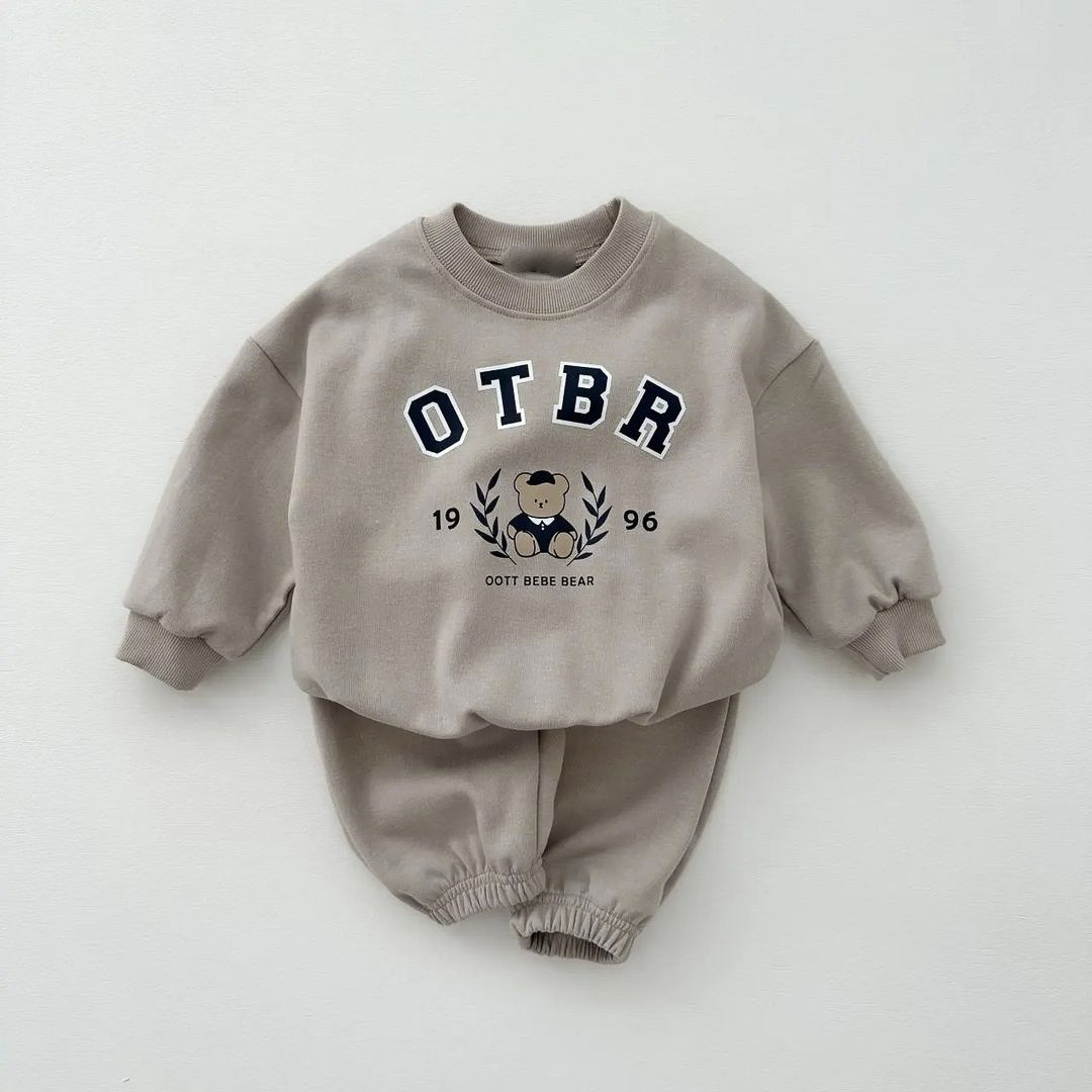 Baby bear letter print cotton hoodie set, kids' long-sleeve top and pants two-piece set — image 9