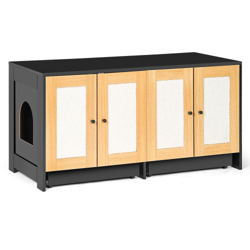 Caja de Limpieza para Gatos Doble con Puertas de Rattán, Encierro de Caja de Arena para 2 Gatos, Mueble de Arena Oculta con Panel de Escarificado para Gatos, 47" L x 19.8" A x 21.8" H, Negro — imagen 5
