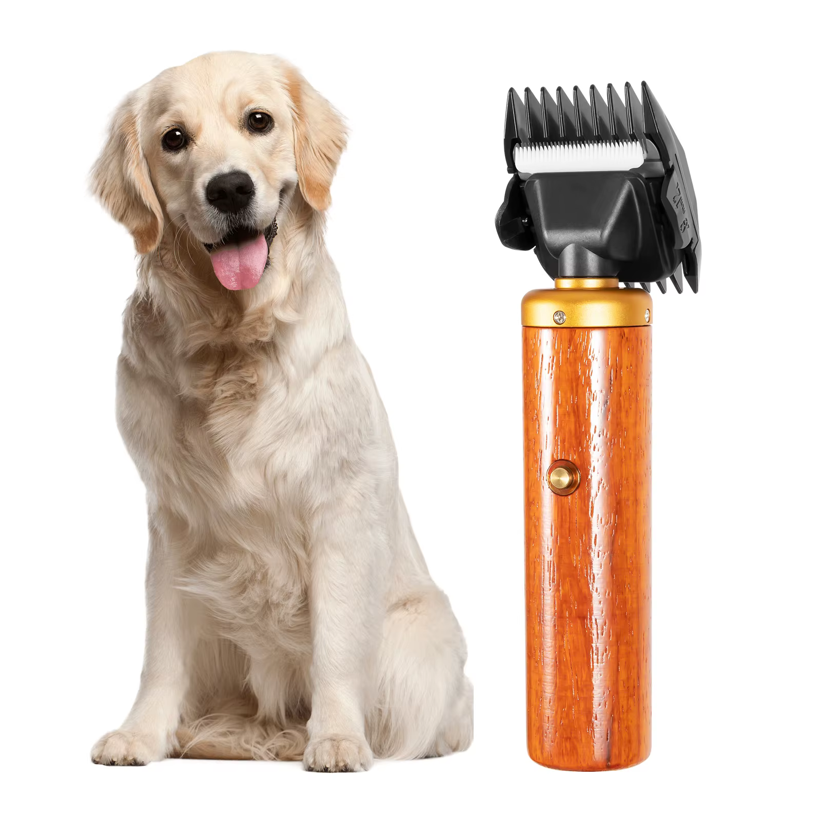 Electric Pet Clipper 55W, Professional Corded Animal Shears for Sheep Goats Dogs, Low Noise with Wooden Handle US Plug — image 4