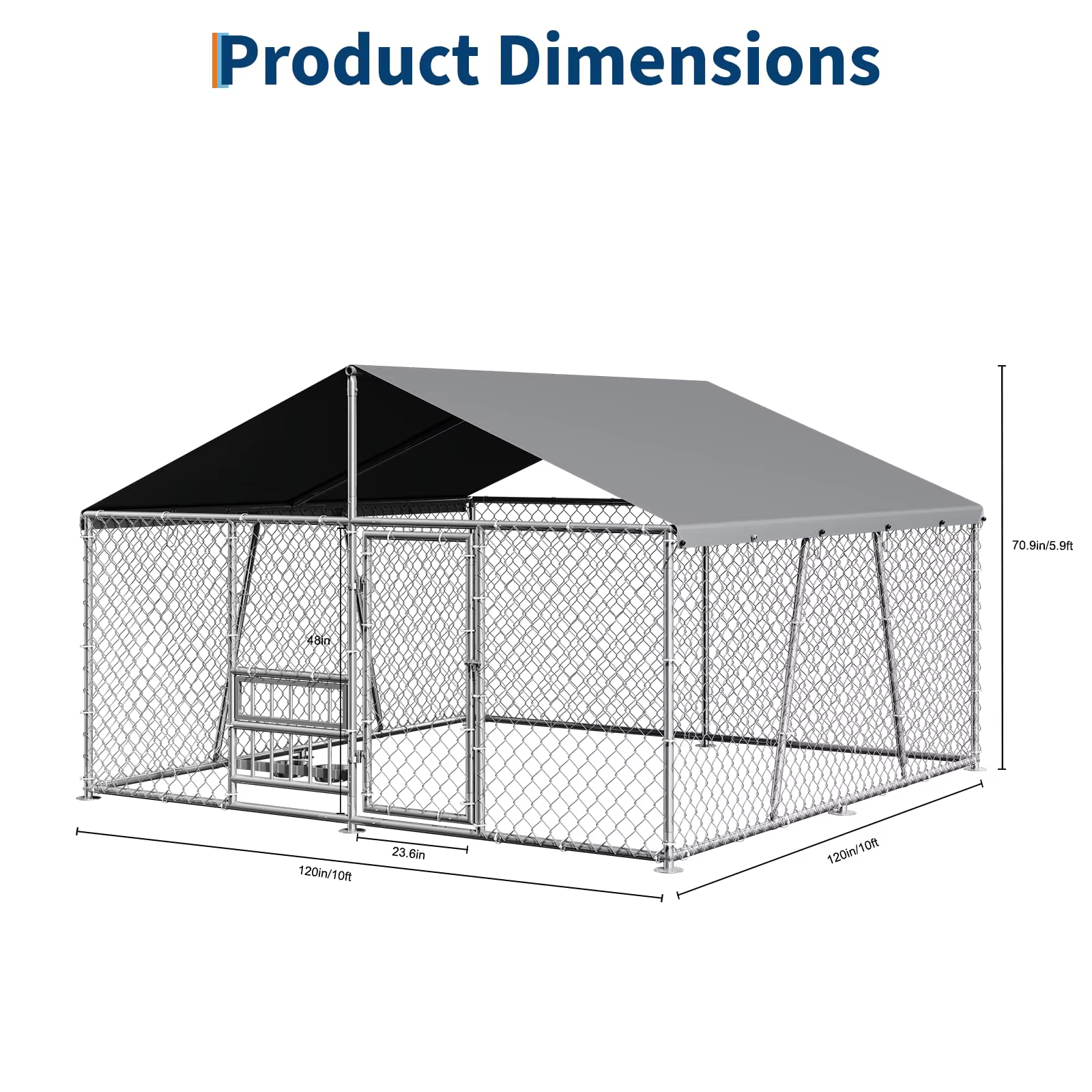 Outside Dog Enclosure With PE Waterproof Roof, 360° Feeding Door, Heavy Duty Lockable Galvanized Kennel — image 3