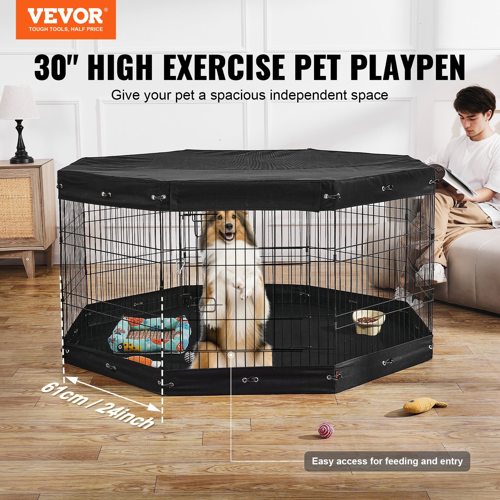 Dog Playpen 8 Panels Foldable Metal Dog Exercise Pen With Pad Cover 30"H — image 5