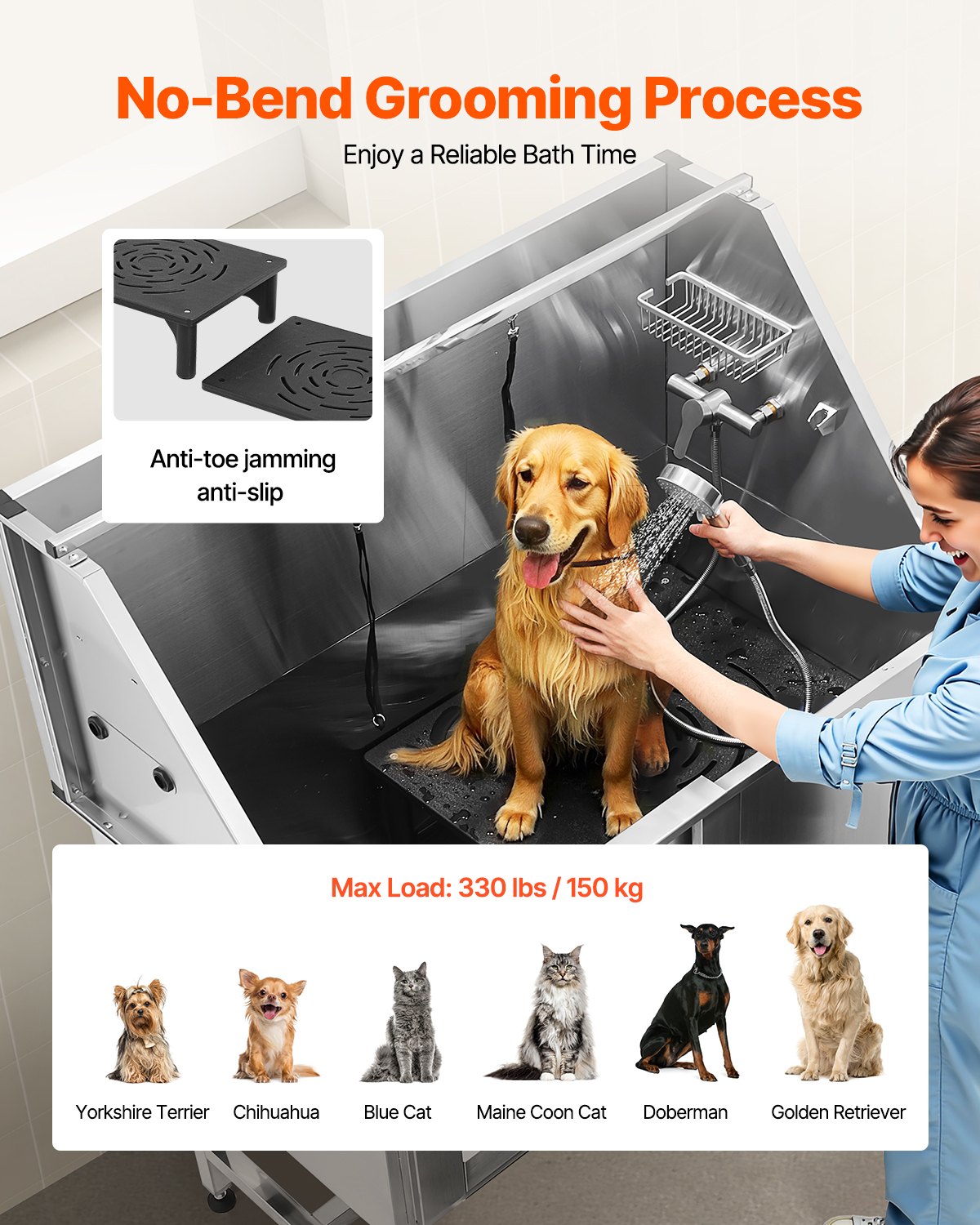 Baño de Aseo para Perros en Acero Inoxidable con Escaleras y Filtro de Agua Izquierdo — imagen 3