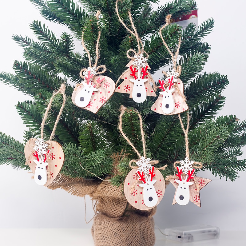 Cute Wooden Craft Christmas Tree Decor Hanging Pendant Elk Snowflake Ornament Christmas Decoration for Home Xmas Party Red White — image 2