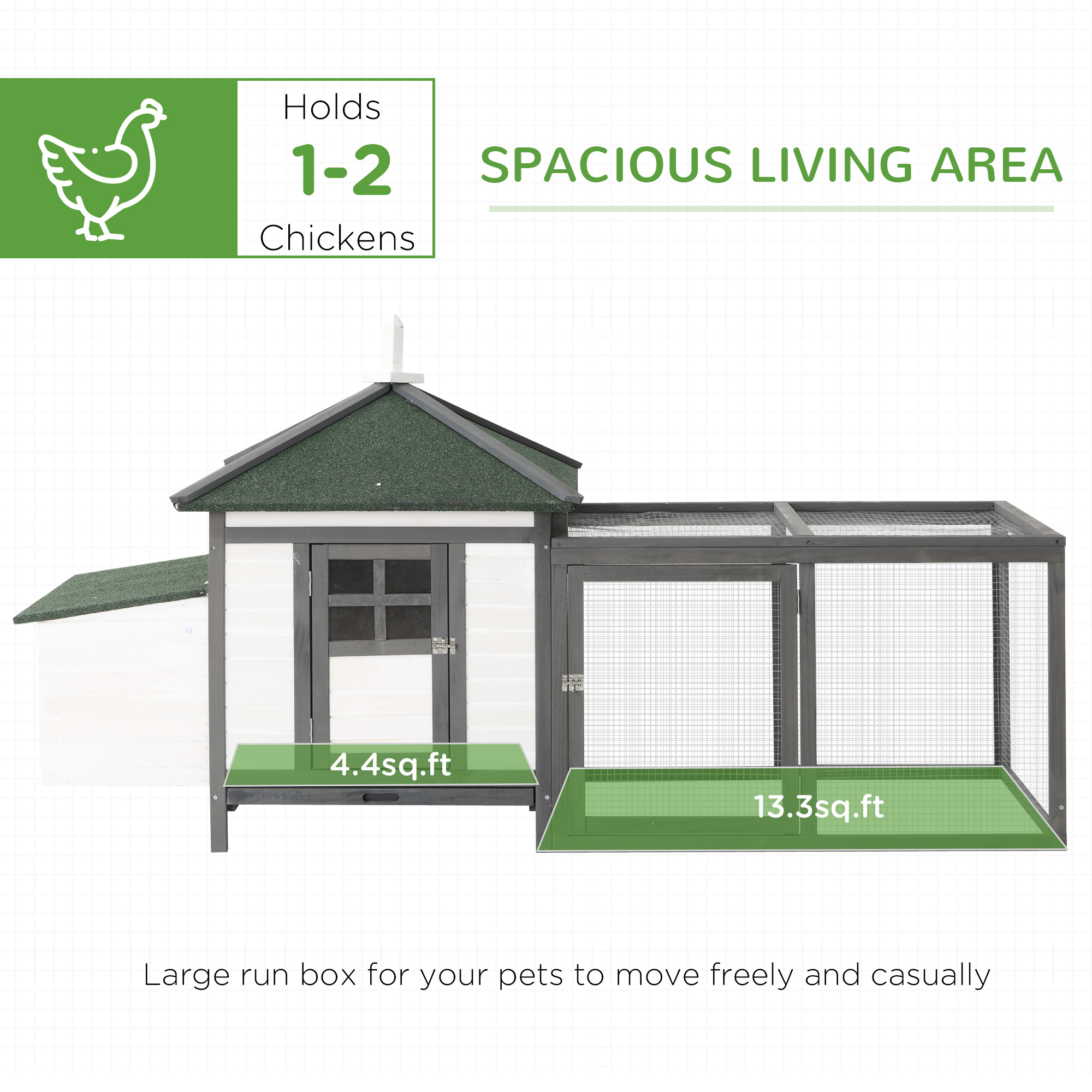 Cooper de Madera para Gallinas de 77" con Caja de Incubación, Acogedor Hogar Exterior para Pollos en Jardín o Patio Trasero, Gris — imagen 3