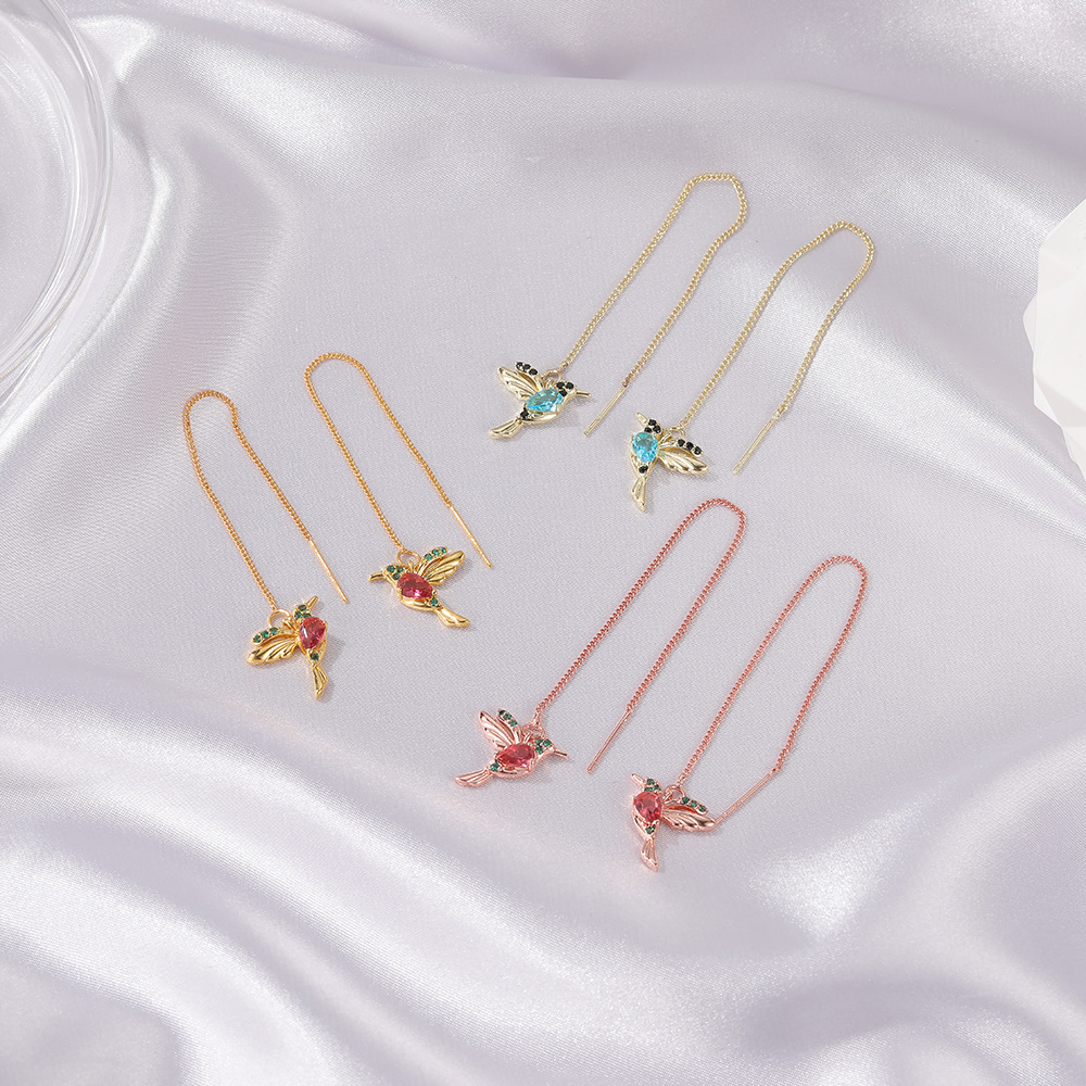 Fashion Jewelry New Unique Little Bird Drop Long Hanging Hummingbird Earrings For Women Elegant Girl Tassel Crystal Pendant Earring Jewelry — image 2