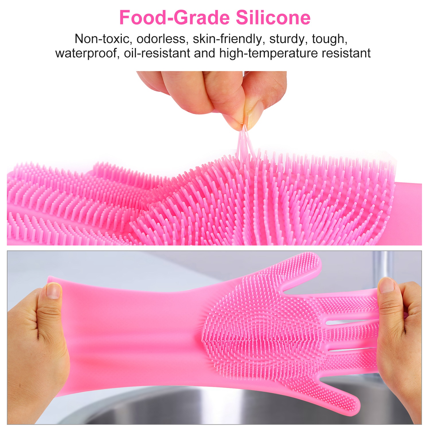 Par de Guantes de Silicona con Cerdas Para Lavar Platos, Esponja de Limpieza, Cepillo Para Mascotas, Guantes Resistentes al Calor — imagen 15