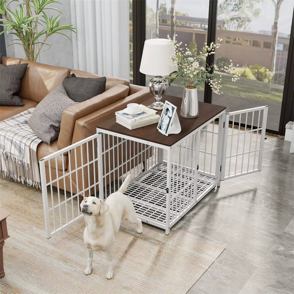 Caja de Perro en Madera Grande Estilo Decorativo con 3 Puertas y Mesa de Centro Elevada, Jaula para Mascotas con Accesorios Removibles — imagen 5