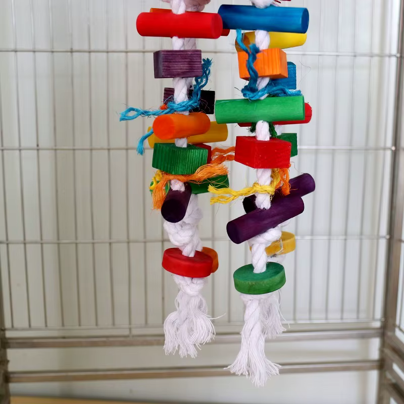 Pet Parrot Toys Swing Stand Colorful Wooden Bird Supplies Unique Shape Diverse Ways To Play Complete Variety Large Parrot Bite — image 3