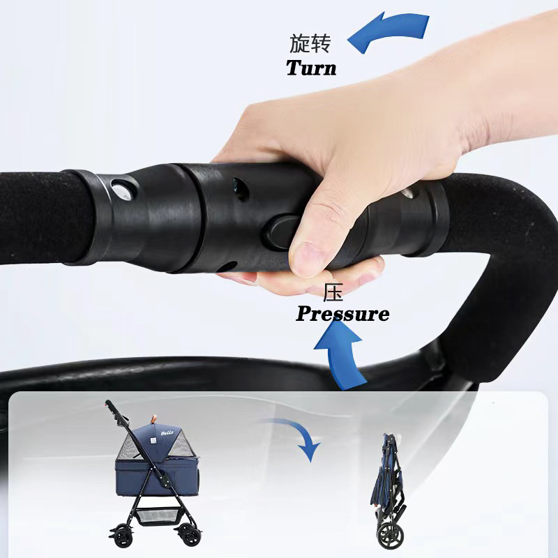 Walk The Dog Pet Stroller Teddy Dog Four Wheel Wan fold To The Stacked Stroller Cats Can Be Separated From The Stroller — image 3