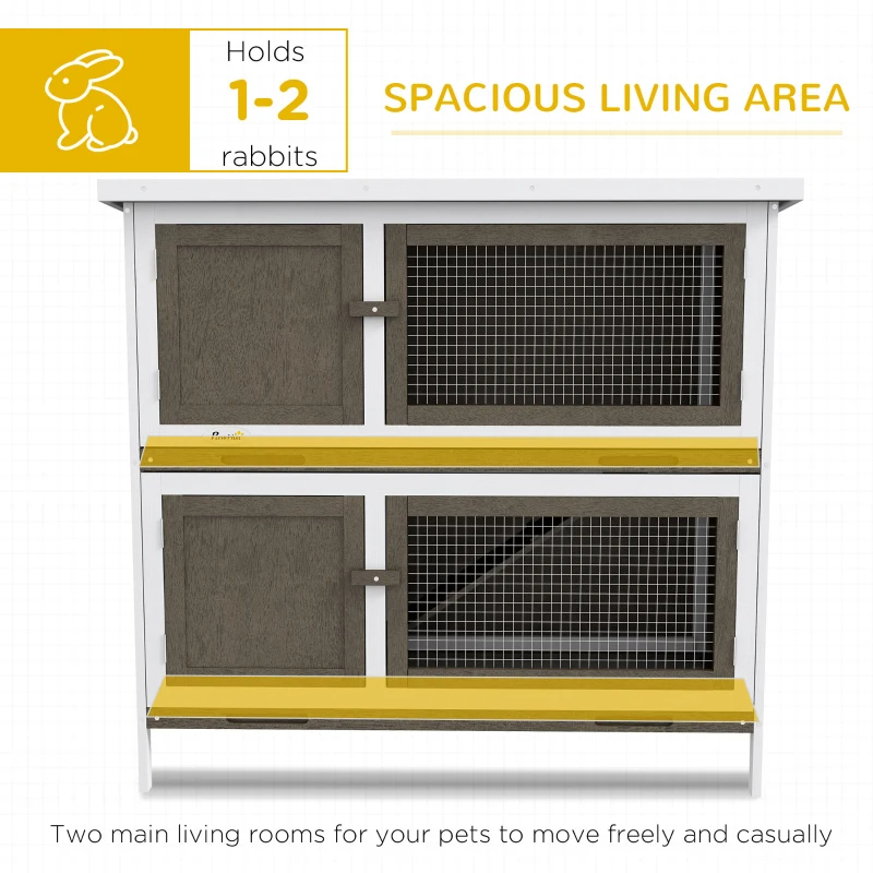 PawHut Wooden Bunny Hutch With Ramp, Indoor Outdoor, Brown — imagen 9