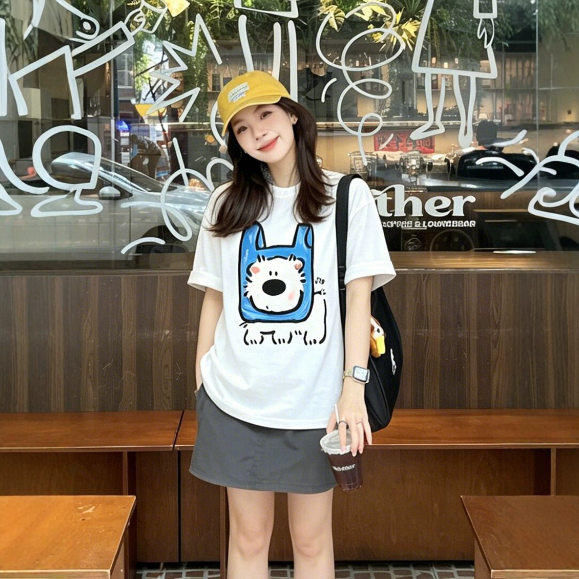 Dog Print Cotton Short Sleeve T-Shirt Unisex Loose Casual Couple Top — image 5
