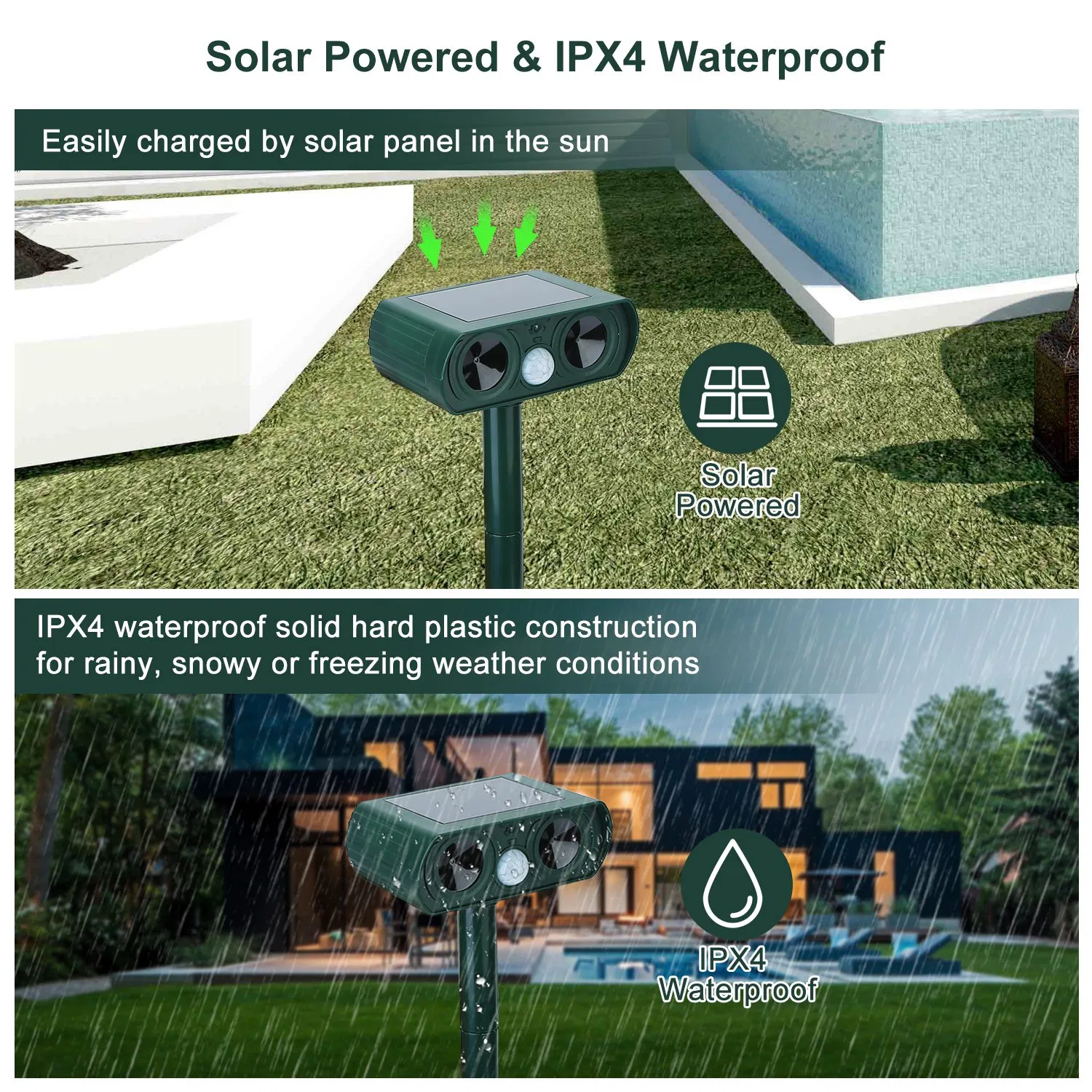 Ultrasonic Animal Repeller Solar Powered Motion Sensor Repellent IPX4 Waterproof Outdoor For Farm Garden Yard Repelling Deer Raccoon Cat Dog Rabbit Squirrel Bird — image 6