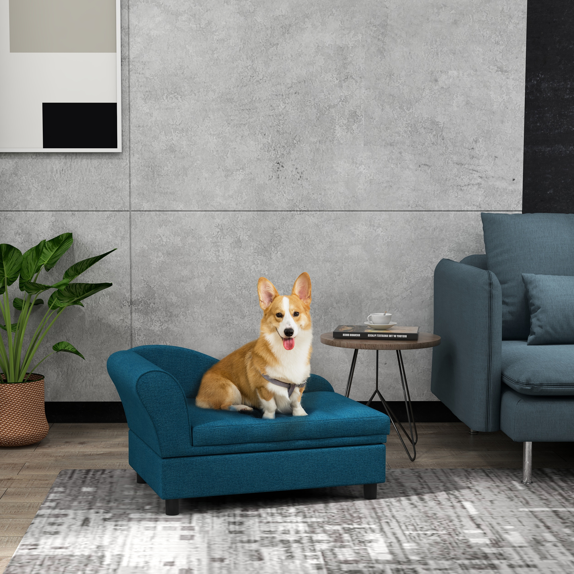 Pet Sofa Dog Sofa for Small Dogs with Storage, Dark Blue — image 1
