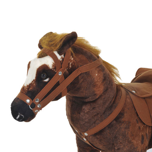Qaba Sound-Making Ride On Horse For Toddlers 3-5, With Neighing And Galloping Sound, Stuffed Animal Horse Toy For Kids With Padding, Soft Feel, Brown — image 1